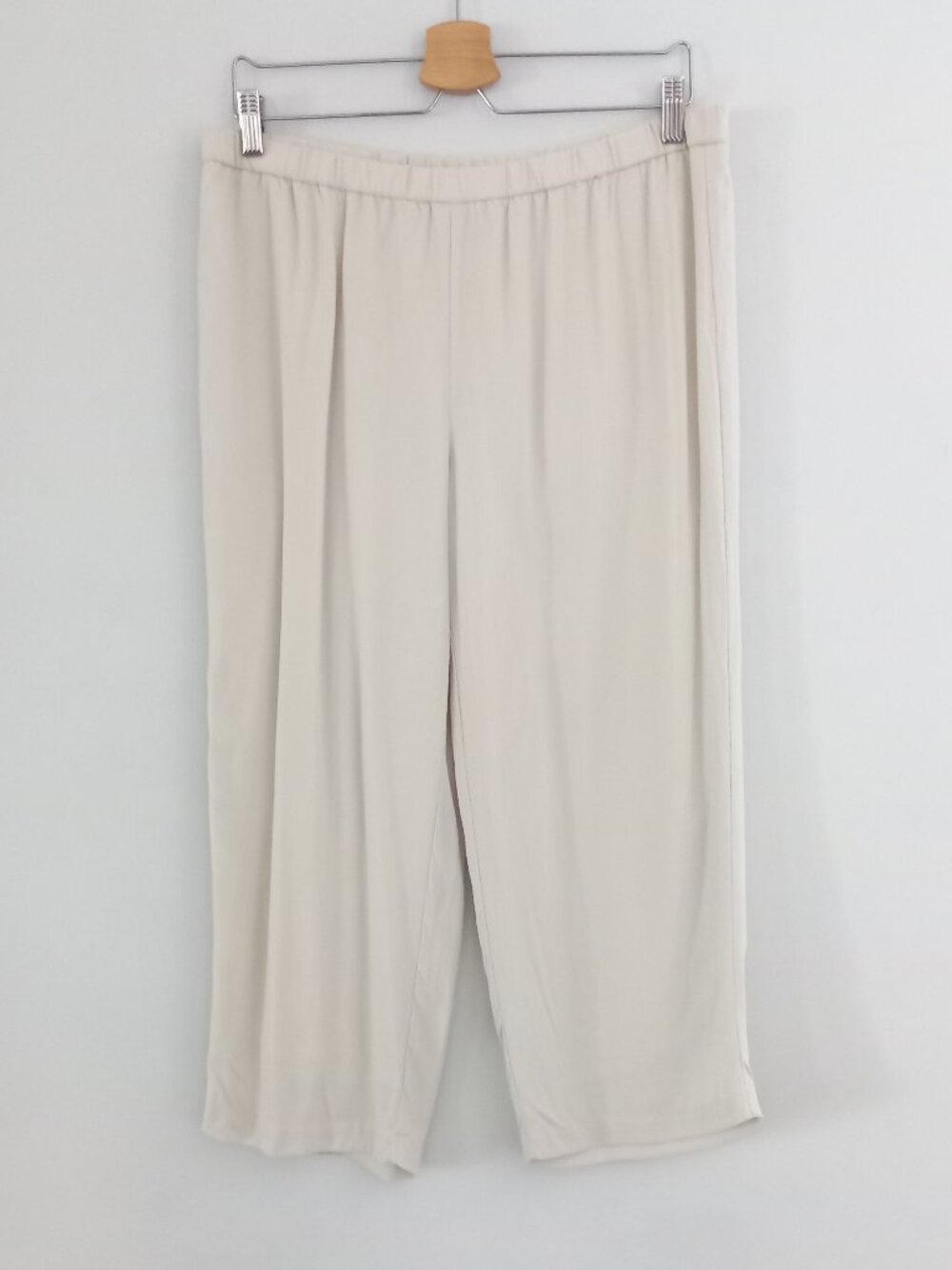 EILEEN FISHER cream silk wide leg pants, flawed interior lining
